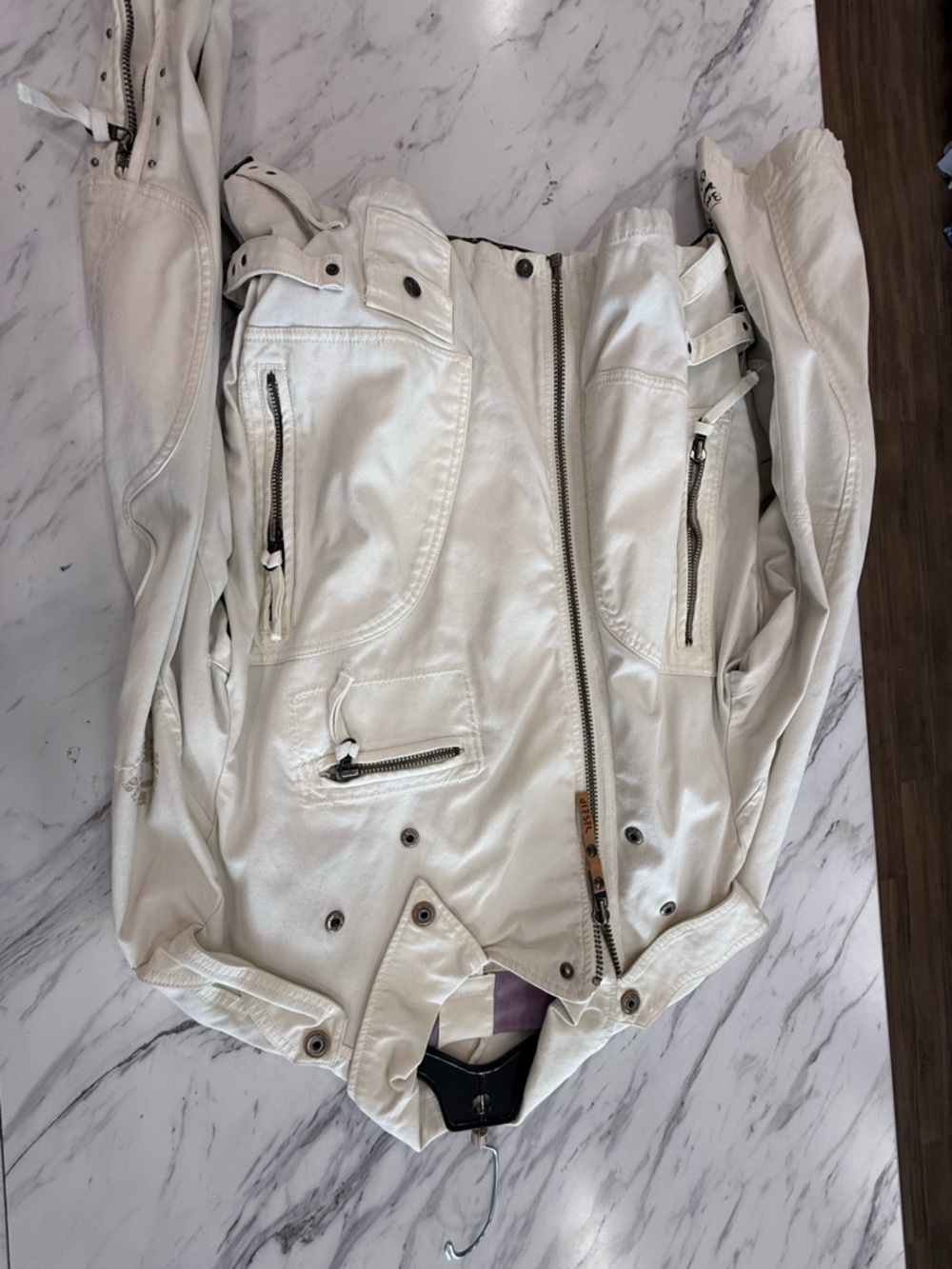 Diesel White Leather Biker Jacket